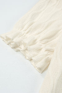 KaleaBoutique Chic Solid Color Textured Notched Neck Puff Sleeve Blouse - KaleaBoutique.com