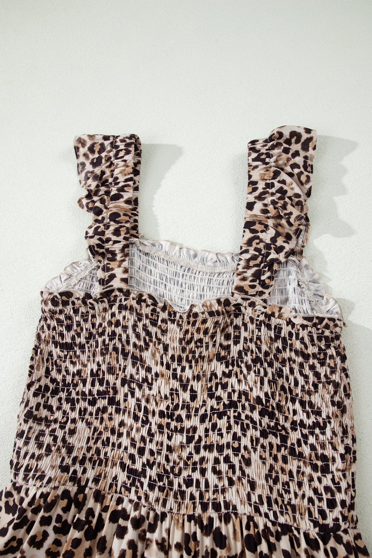 KaleaBoutique Stylish Ruffled Straps Smocked Tiered Leopard Maxi Dress - KaleaBoutique.com