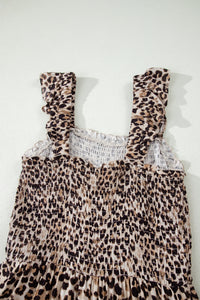 KaleaBoutique Stylish Ruffled Straps Smocked Tiered Leopard Maxi Dress - KaleaBoutique.com