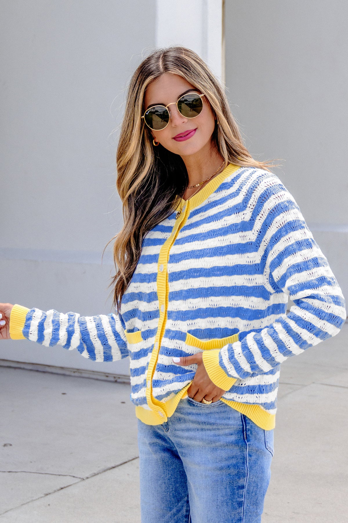 KaleaBoutique Comfortable Striped Colorblock Button Front Long Sleeve Loose Fit Knit Cardigan - KaleaBoutique.com