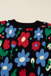 KaleaBoutique Stylish Floral Print V Neck Buttoned Short Cardigan Sweater - KaleaBoutique.com