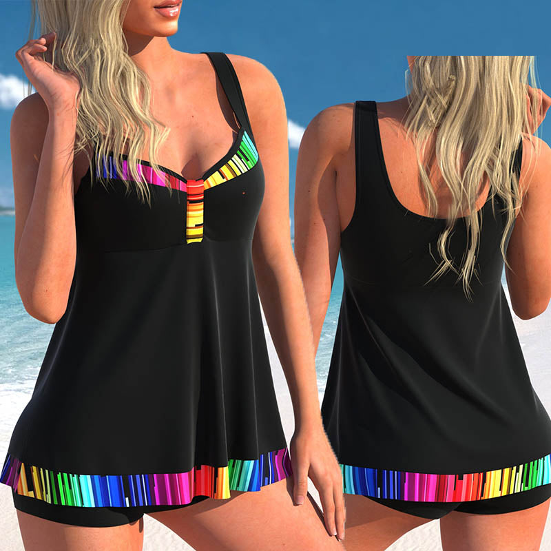 Women's Printed Swim Dress and Shorts 2 PC Tankini Set - KaleaBoutique.com