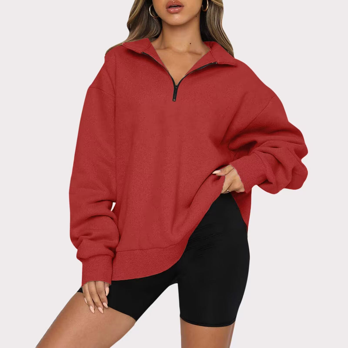 Women's Half-Zip Drop-Shoulder Pullover Sweatshirt - KaleaBoutique.com