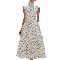Women's White Polka-Dot High-Neck A-Line Maxi Dress - KaleaBoutique.com