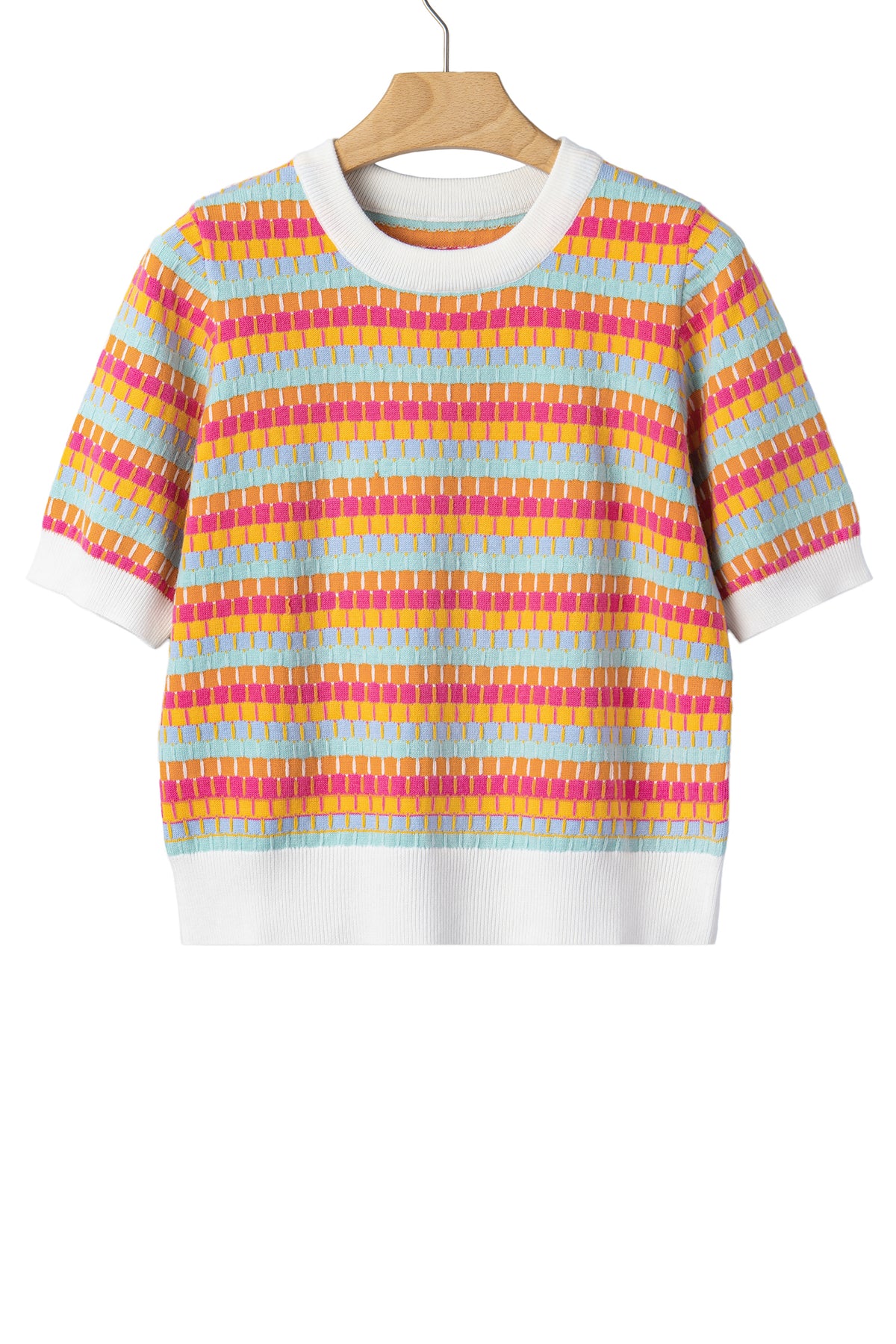 KaleaBoutique Stylish Abstract Striped Knit Short Sleeve Sweater - KaleaBoutique.com