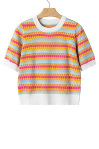 KaleaBoutique Stylish Abstract Striped Knit Short Sleeve Sweater - KaleaBoutique.com