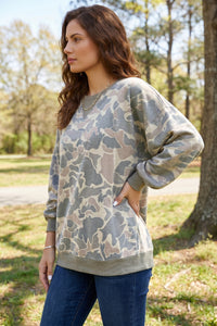 KaleaBoutique Stylish Camo Print Ribbed Trim Casual Pullover Sweatshirt - KaleaBoutique.com