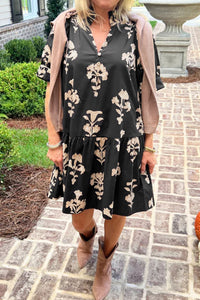 KaleaBoutique Comfortable Frilled V Neck Puff Short Sleeve Floral Mini Dress - KaleaBoutique.com