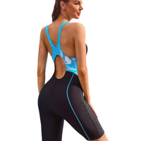 Women's Color Block Swimwear Racerback Wetsuit with Solid and Printed Panels - KaleaBoutique.com