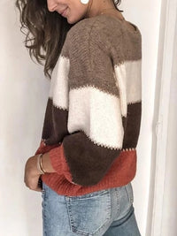 Women's Color Block Round-Neck Pullover Sweater - KaleaBoutique.com