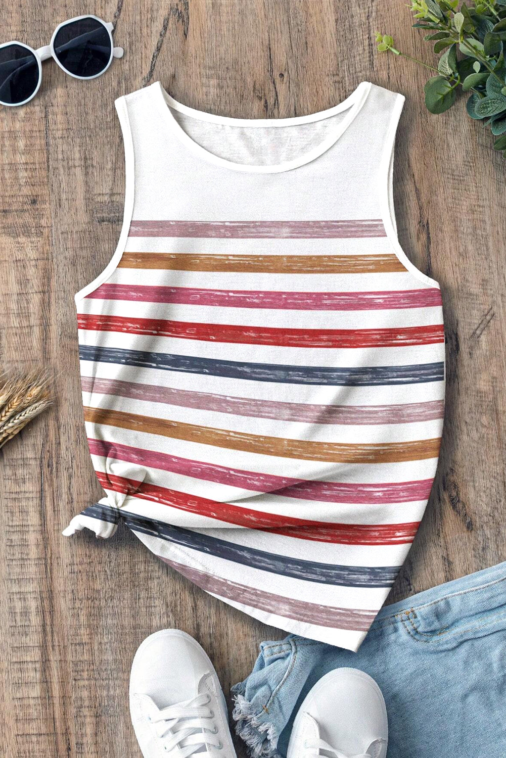 Rainbow Round Neck Tank Top - KaleaBoutique.com