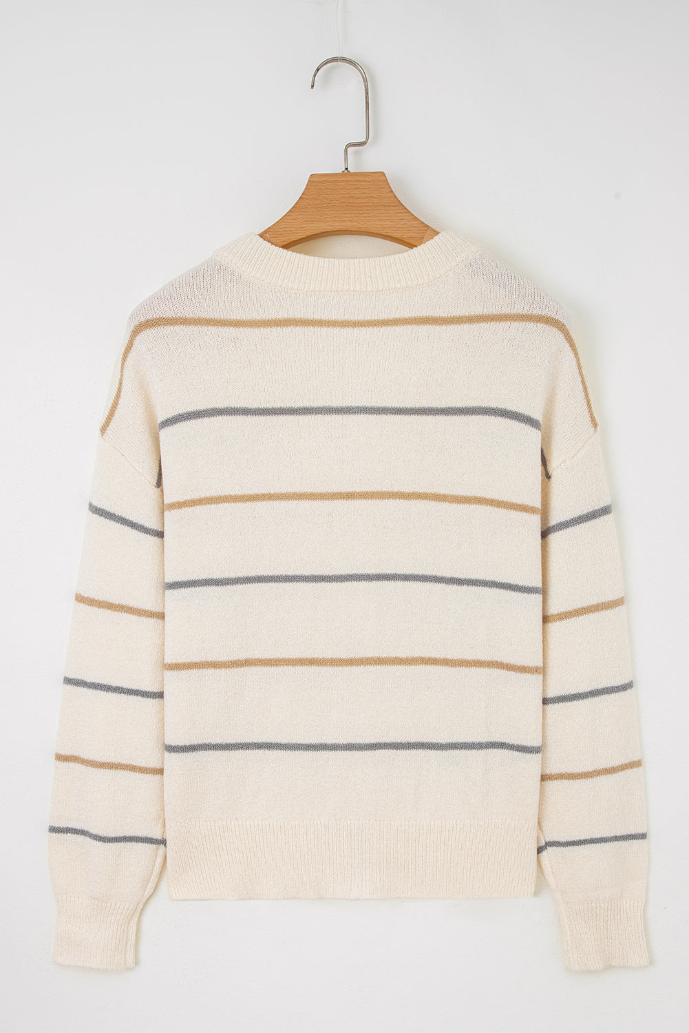 KaleaBoutique Comfortable Striped Buttoned Front V Neck Drop Shoulder Cardigan Sweater - KaleaBoutique.com