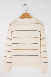 KaleaBoutique Comfortable Striped Buttoned Front V Neck Drop Shoulder Cardigan Sweater - KaleaBoutique.com