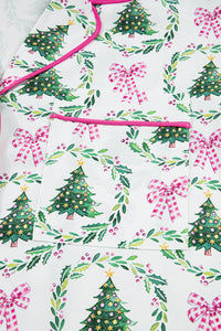 KaleaBoutique Comfortable Christmas Fashion Print Velvet Trim Bow Knot Pajama 2pcs Short Set - KaleaBoutique.com