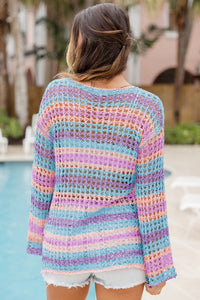 Multi Stripe Open Knit Sweater Beach Cover Up - KaleaBoutique.com