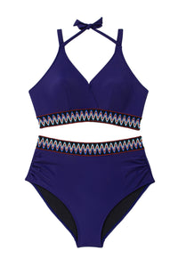 KaleaBoutique Stylish Embroidered Trim Wrap Tie Knot Plus Size High Waisted Bikini
