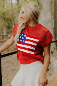 KaleaBoutique Stylish Flag Graphic Short Sleeve Sweater Top - KaleaBoutique.com