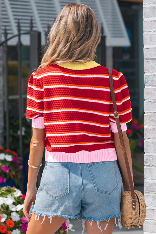 KaleaBoutique Stylish Colorblock Trim Half Sleeve Sweater Top - KaleaBoutique.com