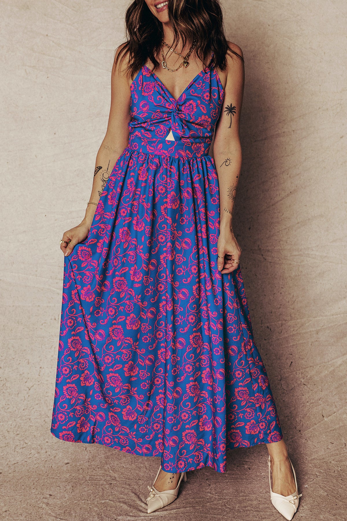 KaleaBoutique Stylish Floral Print Twisted V Neck Tied Backless Maxi Dress - KaleaBoutique.com