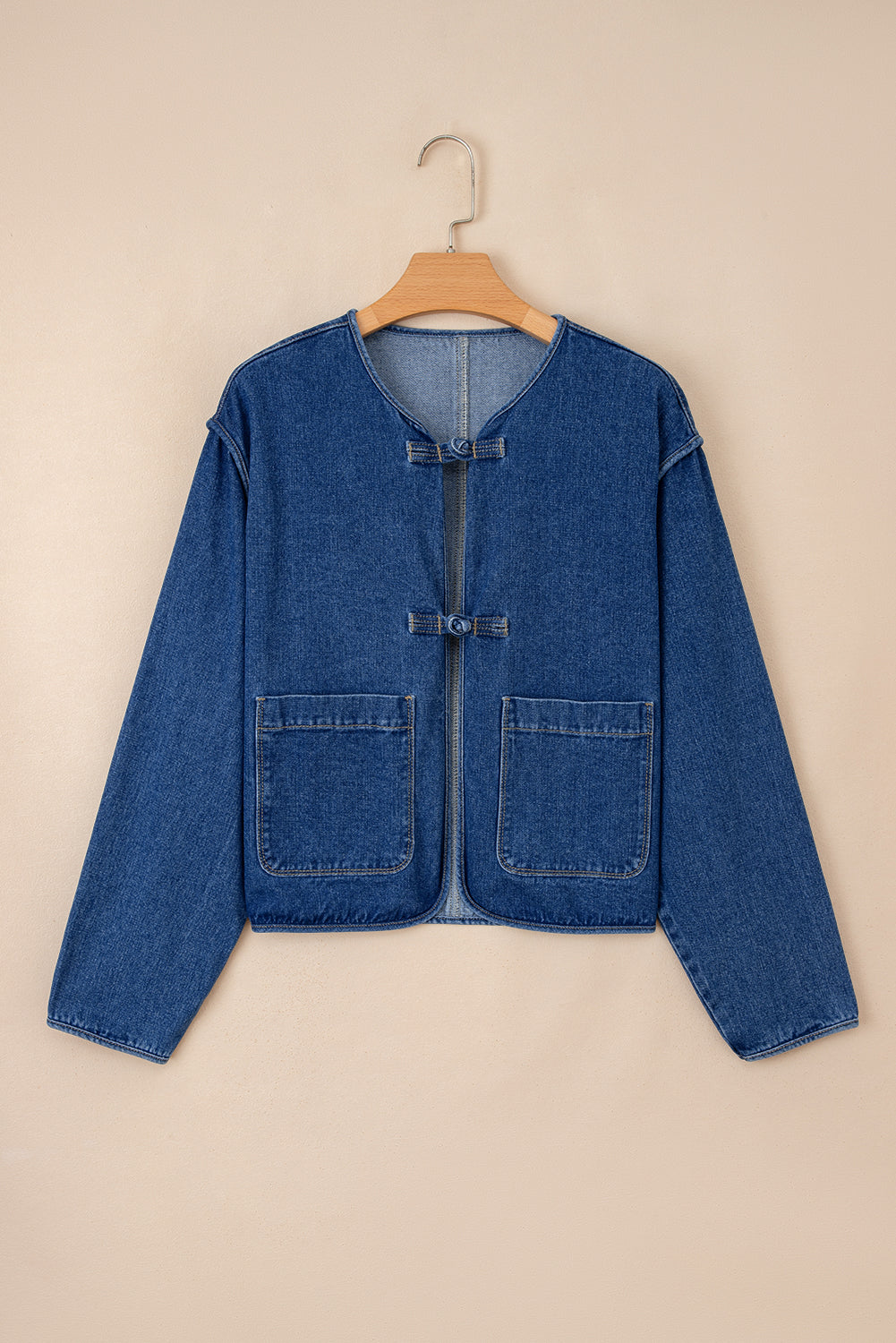 Vintage Fastening Big Patched Pockets Straight Cut Deep Wash Denim Jacket - KaleaBoutique.com