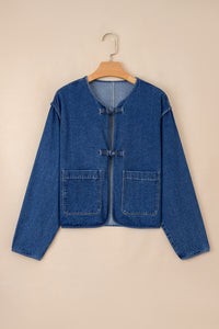 Vintage Fastening Big Patched Pockets Straight Cut Deep Wash Denim Jacket - KaleaBoutique.com
