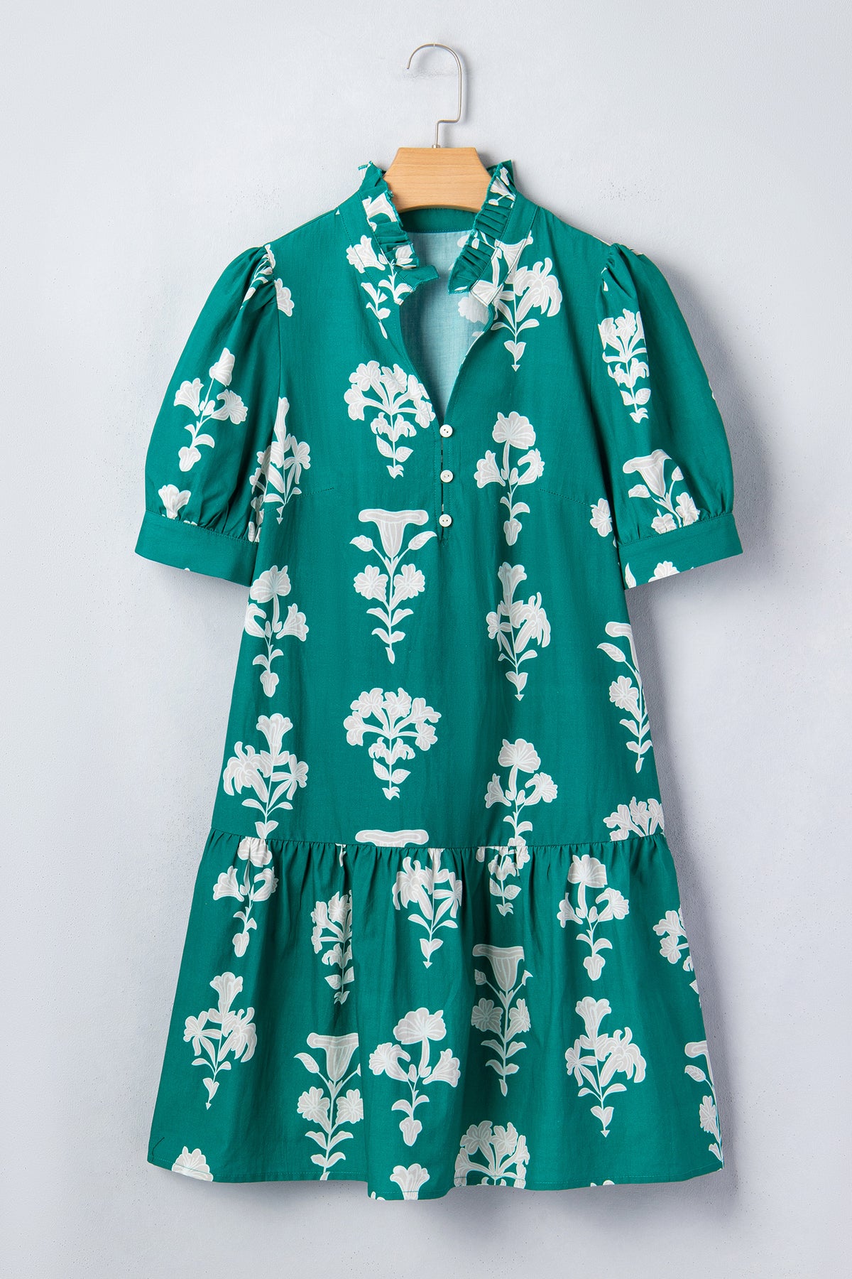KaleaBoutique Comfortable Frilled V Neck Puff Short Sleeve Floral Mini Dress - KaleaBoutique.com