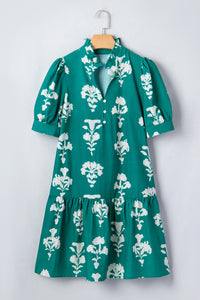 KaleaBoutique Comfortable Frilled V Neck Puff Short Sleeve Floral Mini Dress - KaleaBoutique.com
