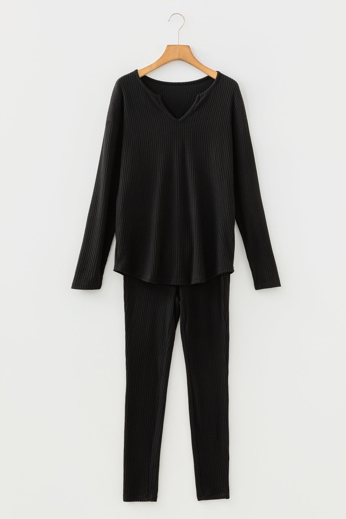 KaleaBoutique Comfortable Ribbed Notched Neck Knit Long Sleeve Leggings Two Pieces Lounge Set - KaleaBoutique.com