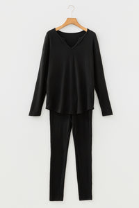 KaleaBoutique Comfortable Ribbed Notched Neck Knit Long Sleeve Leggings Two Pieces Lounge Set - KaleaBoutique.com