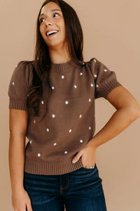 KaleaBoutique Comfortable Elegant Polka Dot Bubble Short Sleeve Sweater - KaleaBoutique.com