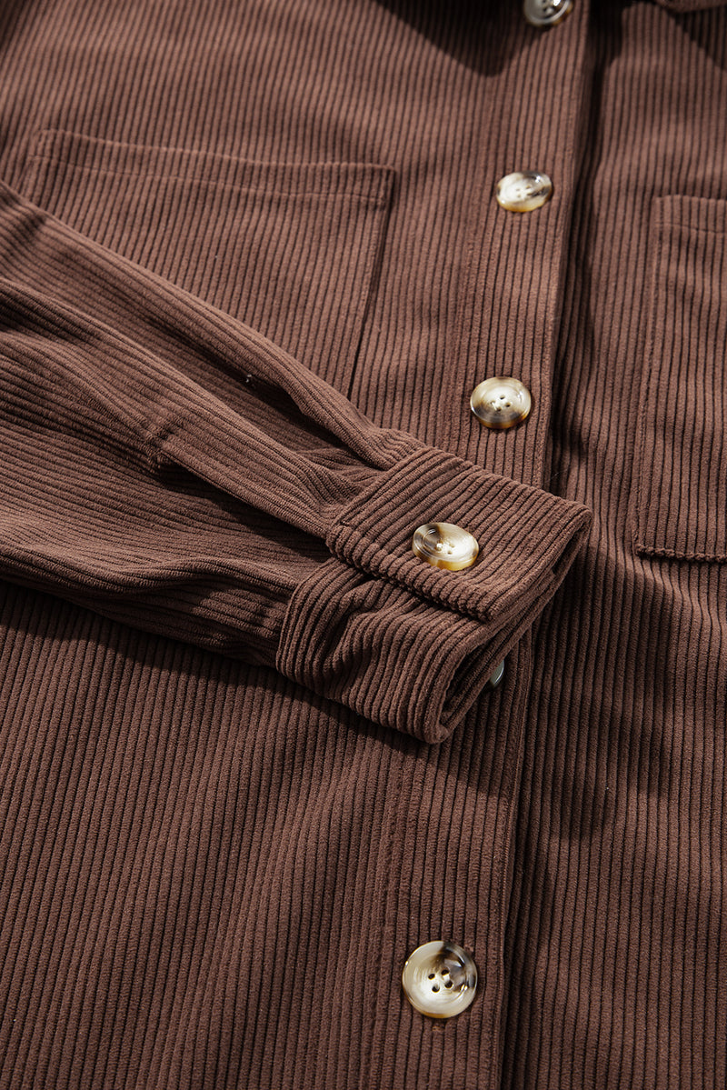 KaleaBoutique Hooded Drawstring Pockets Corduroy Shacket - KaleaBoutique.com