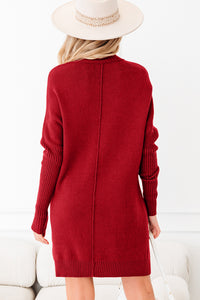 KaleaBoutique Stylish Ribbed High Neck Front Pockets Center Seam Shift Sweater Dress - KaleaBoutique.com