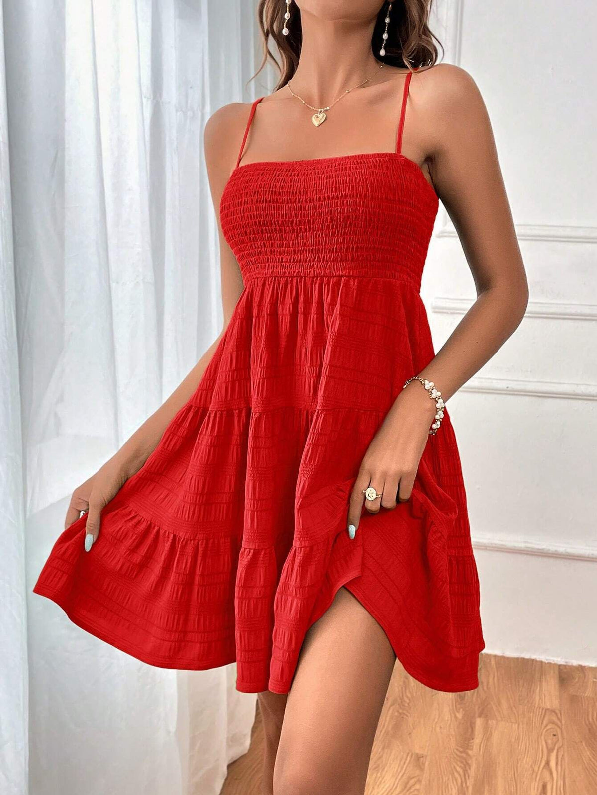 Women's Square-Neck Smocked Tiered Mini Dress - KaleaBoutique.com