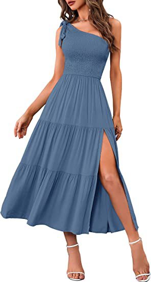 New Summer Fashion Women's One-shoulder Pleated Layered Hem Split Dress - KaleaBoutique.com