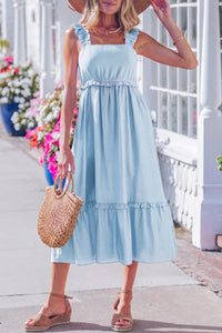 KaleaBoutique Stylish Solid Color Ruffle Trim High Waist Sleeveless Maxi Dress - KaleaBoutique.com