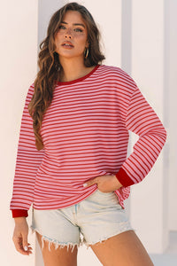 KaleaBoutique Stylish New Textured Round Neck Drop Shoulder Long Sleeve T Shirt - KaleaBoutique.com