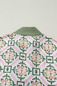 KaleaBoutique Stylish Boho Geometric Flower Print Short Sleeve Loose Mini Dress - KaleaBoutique.com