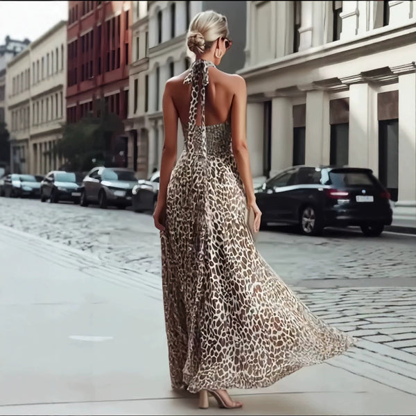 KaleaBoutique Sleeveless Leopard Print V-Neck Long Dress - KaleaBoutique.com