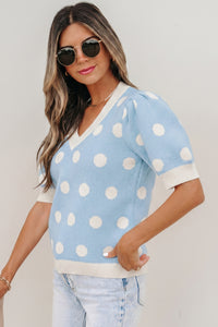 KaleaBoutique Comfortable Polka Dot Puff Short Sleeve Sweater Top - KaleaBoutique.com