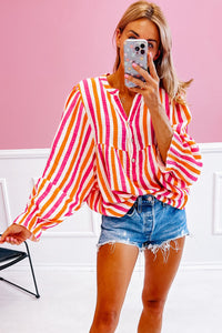 KaleaBoutique Stylish Balloon Sleeve Notched V Neck Buttoned Front Blouse - KaleaBoutique.com