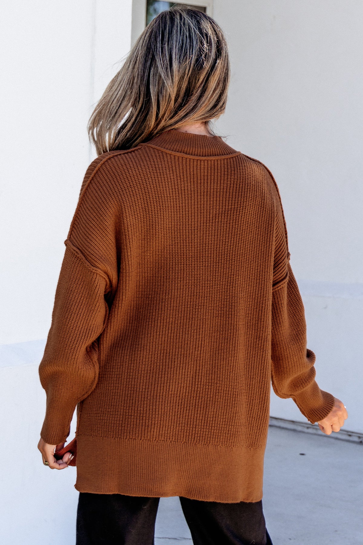 Long Sleeve Ribbed Knit Stand Neck Regular Fit Sweater - KaleaBoutique.com