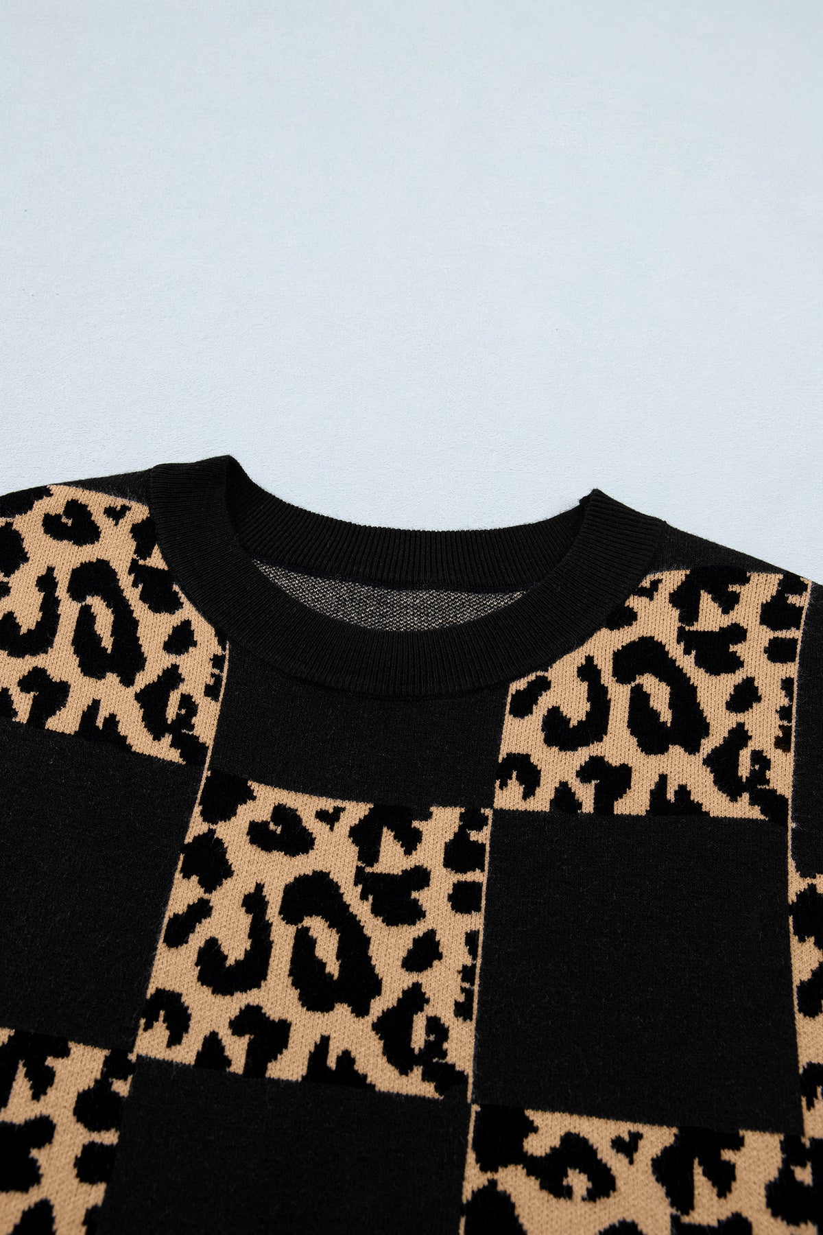 KaleaBoutique Stylish Leopard Checkerboard Short Sleeve Knit Sweater - KaleaBoutique.com