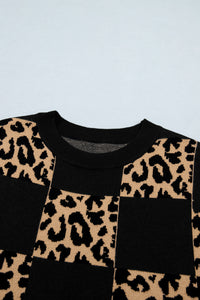 KaleaBoutique Stylish Leopard Checkerboard Short Sleeve Knit Sweater - KaleaBoutique.com
