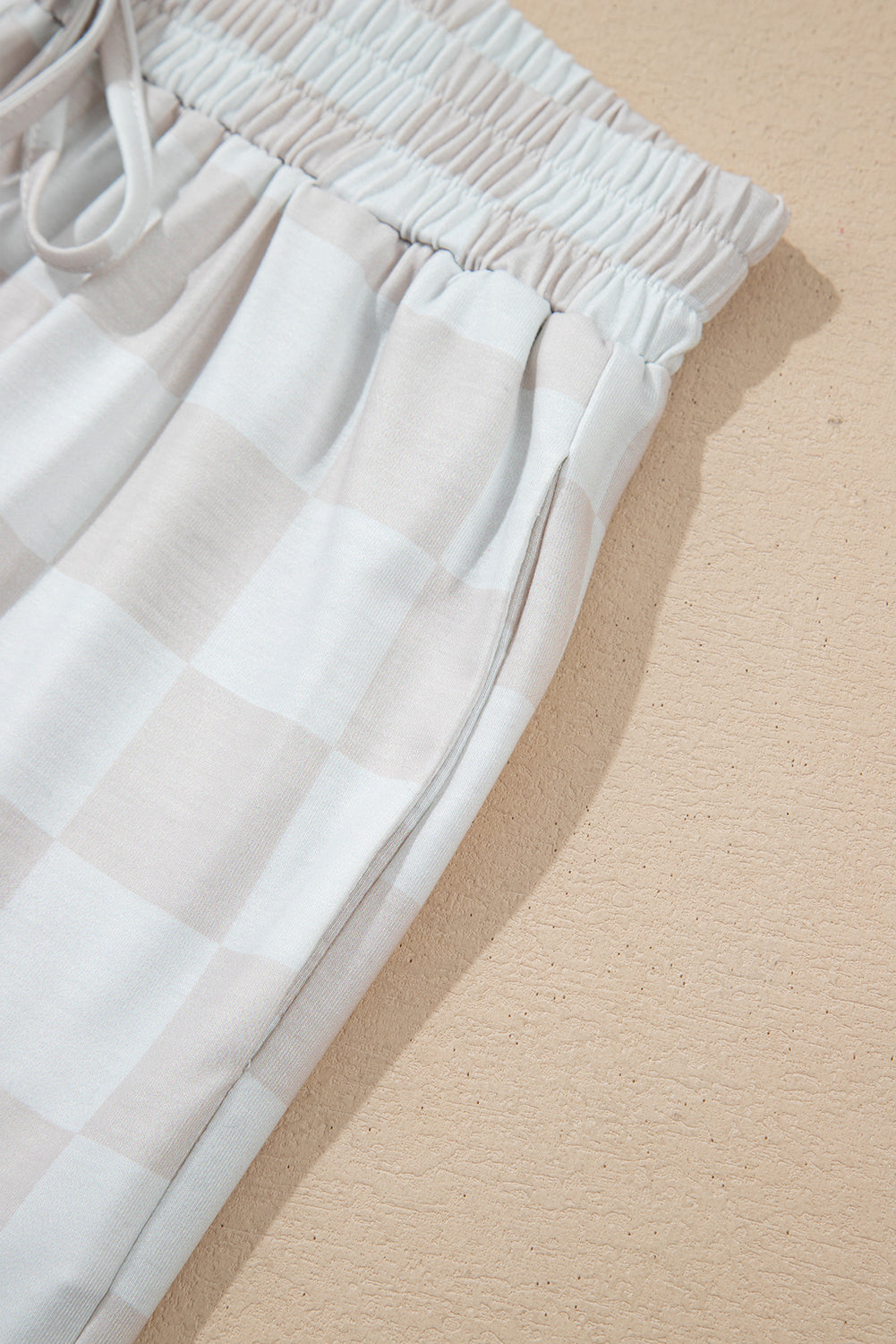 KaleaBoutique Stylish Checkered V Neck Tee Drawstring Shorts Lounge Set - KaleaBoutique.com