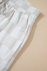 KaleaBoutique Stylish Checkered V Neck Tee Drawstring Shorts Lounge Set - KaleaBoutique.com