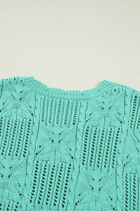 KaleaBoutique Stylish Pointelle Knit Patterned Scalloped Trim Short Sleeve Sweater - KaleaBoutique.com