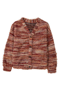 KaleaBoutique Stylish Fuzzy Striped Button Front Cardigan Sweater - KaleaBoutique.com