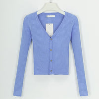 Women's Ribbed V-Neck Button-Front Cropped Cardigan - KaleaBoutique.com