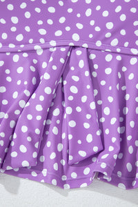 Plus Size Polka Dot Print Ruffled Knotted V Neck Tankini Set - KaleaBoutique.com