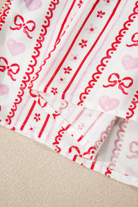 KaleaBoutique Stylish Cute Bow Heart Print Ribbon Decor Short 2pcs Pajama Set - KaleaBoutique.com